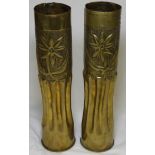 PAIR 1ST WORLD WAR SHELL CASES FLORAL PATTERN