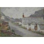 CHARLES H.BRANSCOMBE WATERCOLOUR BOSCASTLE COTTAGES, CORNWALL 12'X8'