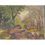 * TIPPETT 1905 OIL ON CANVAS CATTLE IN WOODLAND STREAM 22'X17' (NO FRAME)