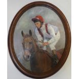 JOAN MARSHALL OVAL OIL ON CANVAS LESTER PIGGOTT ON A HORSE