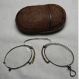 FOLDING PINCE NEZ SPECTACLES IN LEATHER CASE CLETON CHEMIST IPSWICH