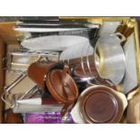 BOX OF PLATED WARE ETC