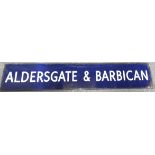 ENAMEL RAILWAY SIGN ALDERSGATE & BARBICAN 58'X10.5'