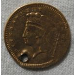 COINS 1874 USA GOLD ONE DOLLAR (HOLED)