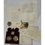 MILITARY LEWIS EDWARD JEFFERY INNISKILLING DRAGOONS BADGES, CERTIFICATE OF SERVICE & OTHER PAPERWORK