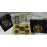 COINS 1953 9 COIN SET, ISLE OF MAN COIN PAPERWEIGHT & OTHER