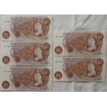 BANKNOTES 5 CONSECTUIVE 10 SHILLING NOTES C032380261 TO 65