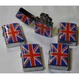 5 UNION JACK PETROL CIGARETTE LIGHTERS