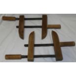 PAIR OF BEECHWOOD HANDSCREW CLAMPS