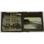 2 PHOTOGRAPHIC NEGATIVE GLASS SLIDES THE FALCON HOTEL & BREAKWATER BUDE CORNWALL