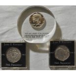 COINS 2X1964 USA ONE DOLLAR & 1967 ONE DOLLAR AS PAPERWEIGHT