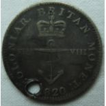 COINS 1820 BRITISH WEST INDIES 1/8 DOLLAR (HOLED)