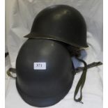 PAIR USA PATTERN STEEL HELMETS WITH LINERS & STRAPS