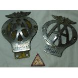 2 AA CAR BADGES & MORRIS COMMERCIAL DRIVER ASSCOIATION BADGE