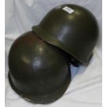 PAIR USA PATTERN STEEL HELMETS WITH LINERS & STRAPS