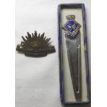 AUSTRALIA COMMONWEALTH MILITARY POLICE BADGE & HMS ARGUS PAGE MARKER