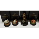 4 COUNTRY ARTISTS MINIATURES BOXED FOX, WOODLAND YOUNG OTTER, SWAN FAMILY & MOUSE ON A APPLE