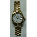 ROLEX LADIES OYSTER PERPETUAL DATEJUST WRISTWATCH 18CT GOLD NO 69178 BOX,RECEIPT,CERTIFICATE,