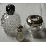 SILVER TOPPED DRESSING JAR, HAIR TIDY & SMALL BOTTLE