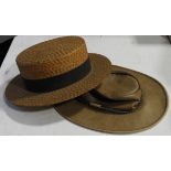 STRAW BOATER & LEATHER AUSTRALIAN HAT