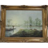 W.FRANKEN OIL ON CANVAS RIVER SCENE 31'X23'