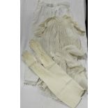 PAIR VICTORIAN LINEN PANTALOONS, LONG GLOVES & CHILDS LINEN GOWN