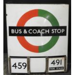 ENAMEL SIGN BUS & COACH STOP DOUBLE SIDED 21"x18"