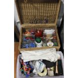 HAMPER & BASKET OF SEWING ITEMS