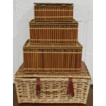 WICKER HAMPER & 3 CANE BOXES