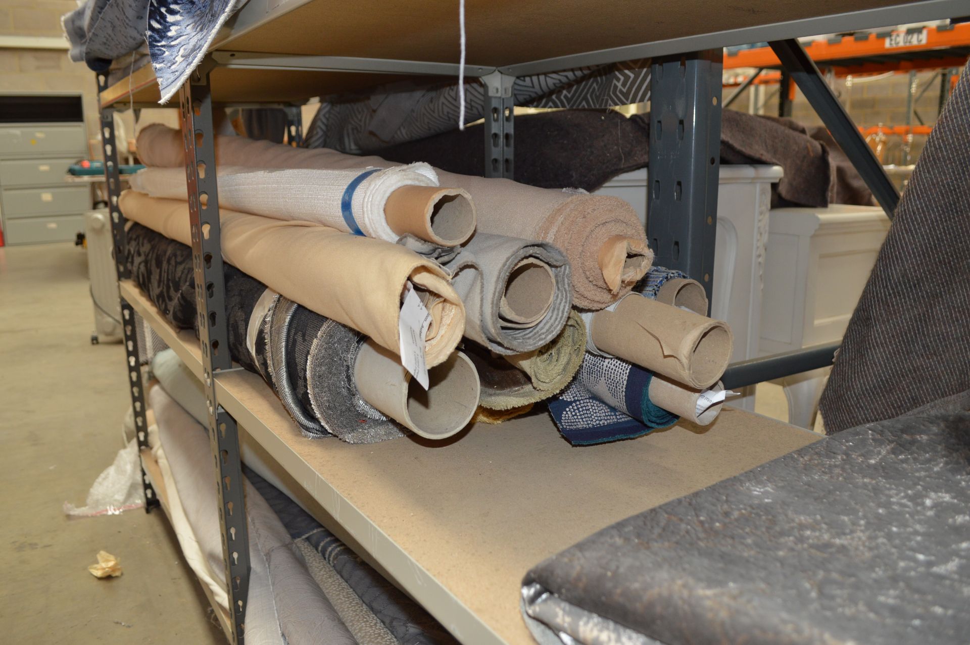 Quantity of Assorted Fabric Various Lengths & Colours includes Racking as shown (Please Note: item - Bild 13 aus 15