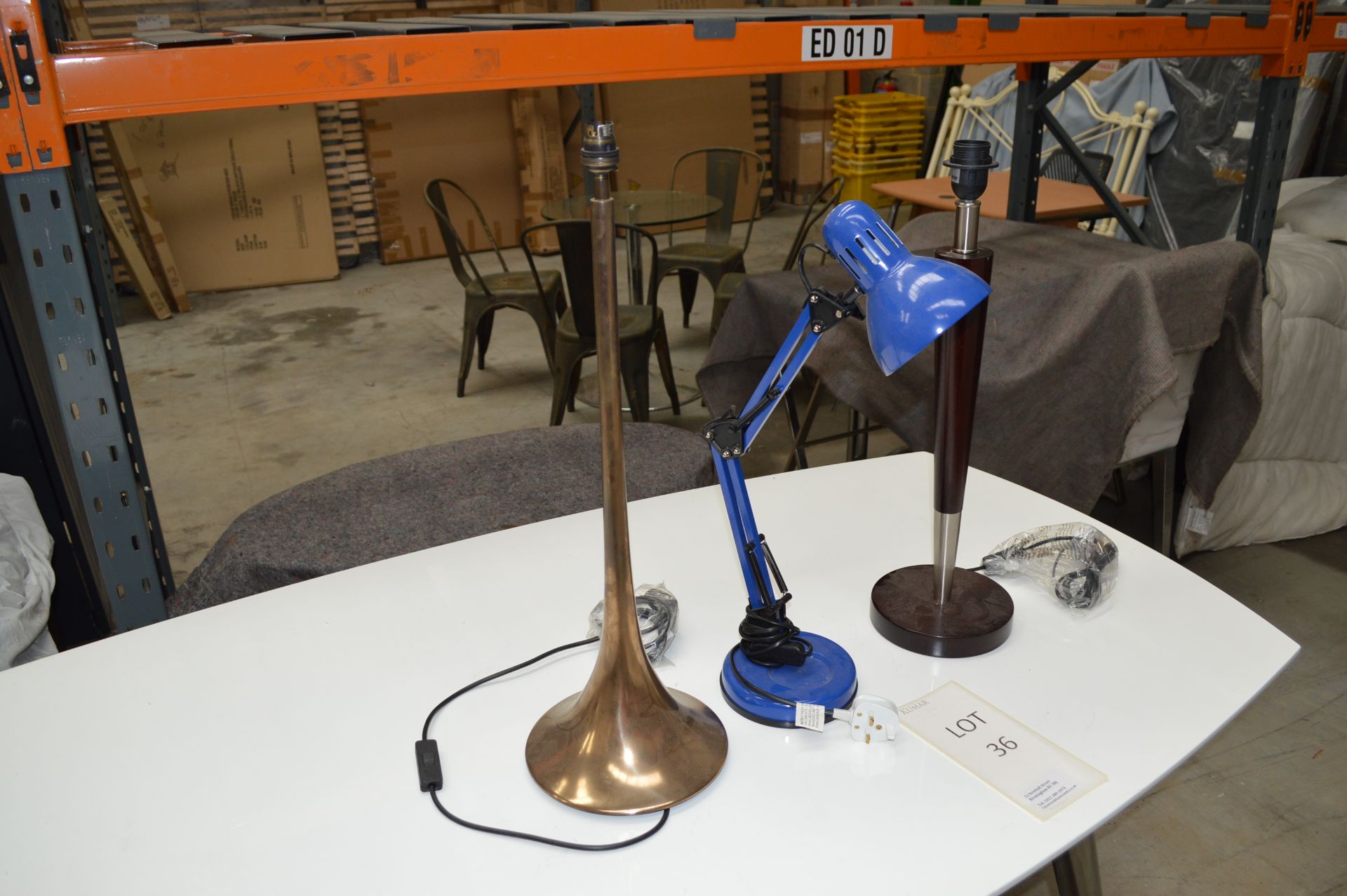 Searchlight Blue Desk Lamp 30-55cm David Hunt Tall Brass Table Lamp 65cm Dark Wood/Chrome Table Lamp - Image 3 of 7