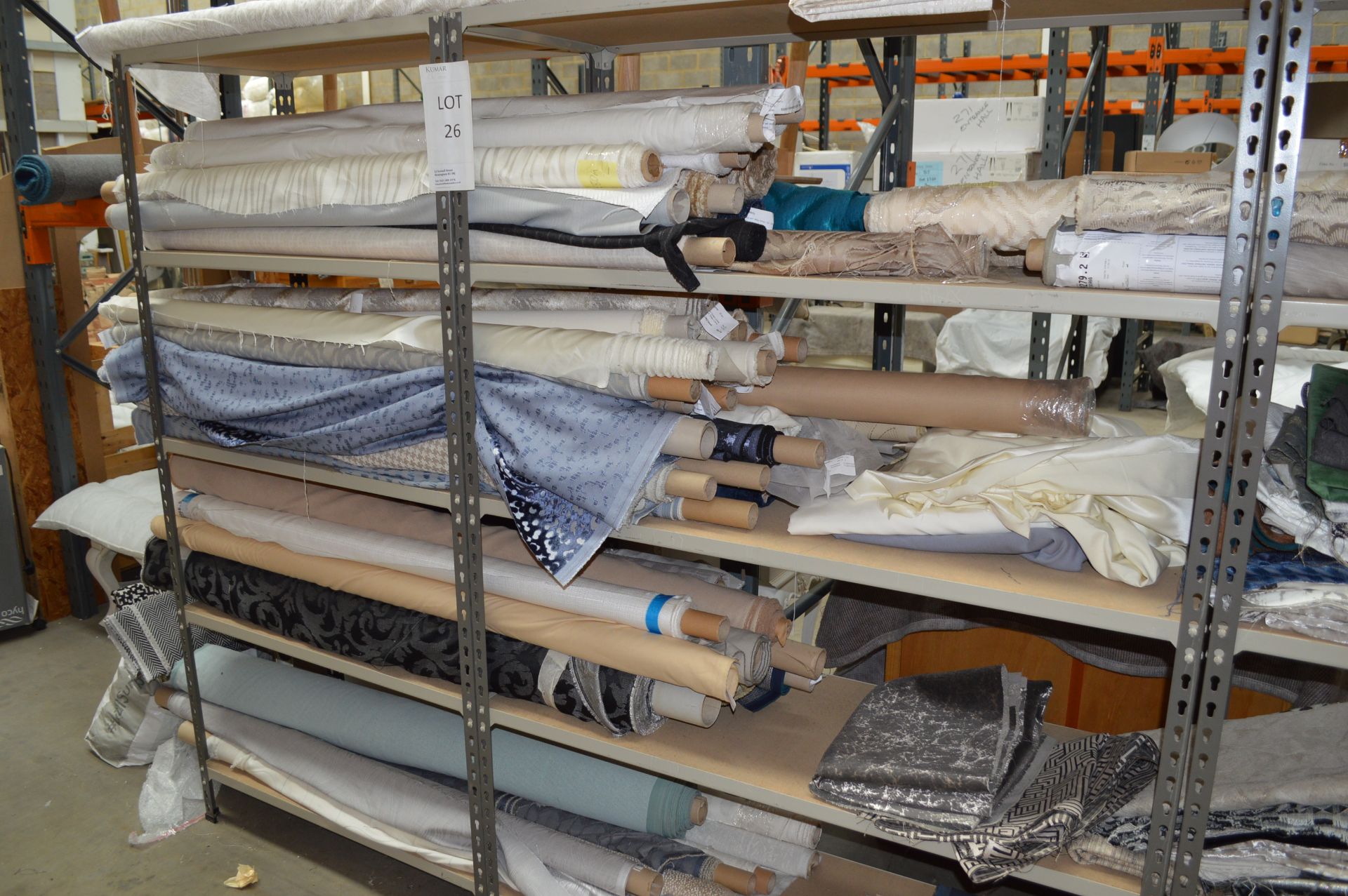 Quantity of Assorted Fabric Various Lengths & Colours includes Racking as shown (Please Note: item - Bild 6 aus 15