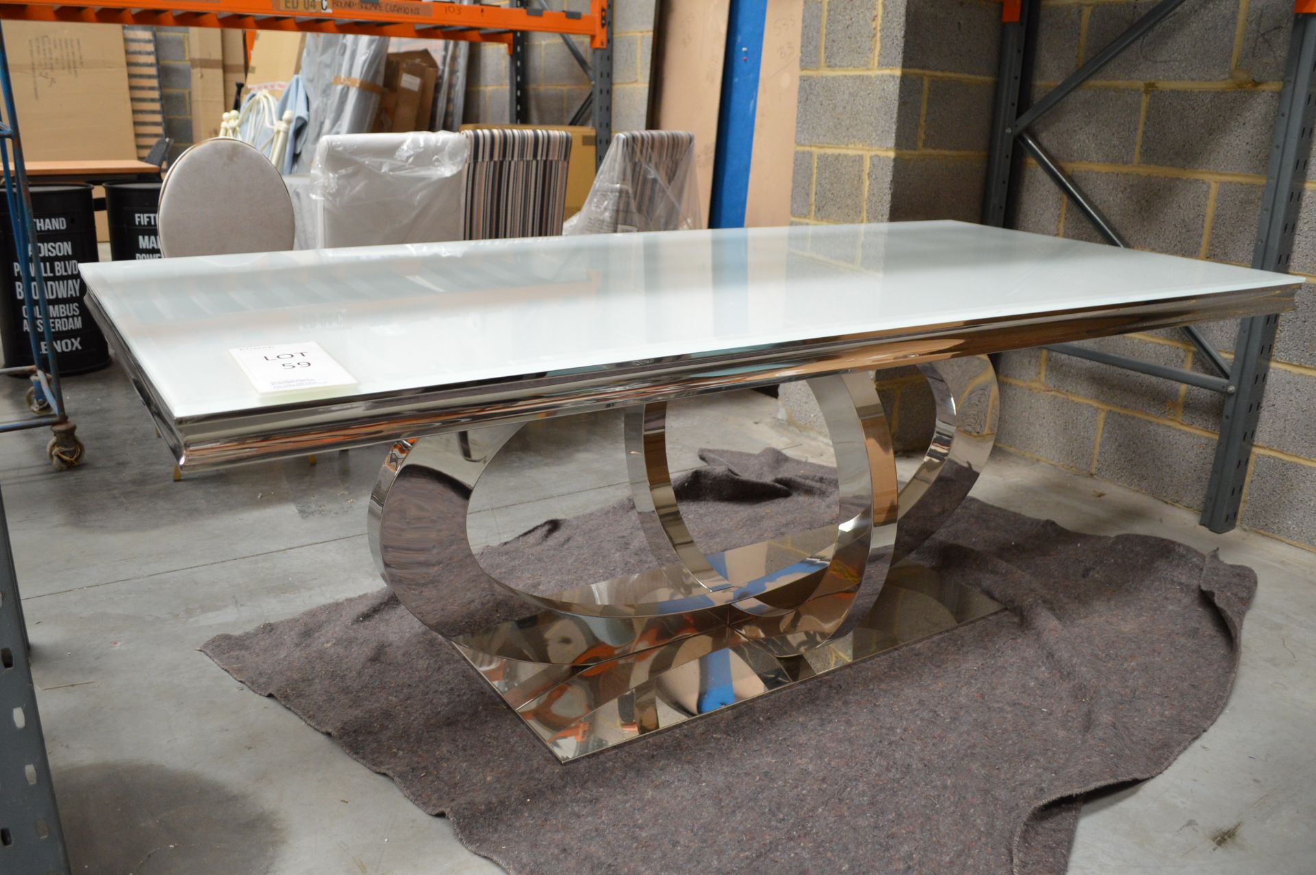 White Glass & Chrome Dining Table Size: 220L x 100W x 73H (Please Note: item located in Andover - Bild 2 aus 11