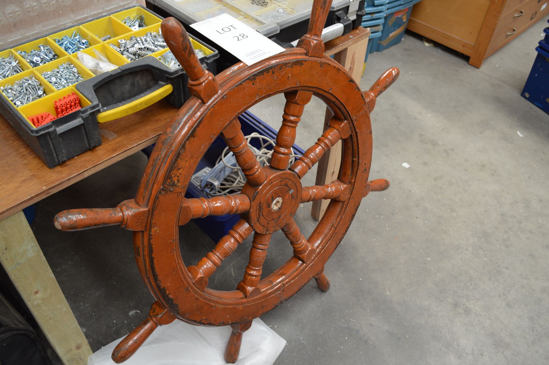 Wooden Navigation Ship Wheel (Please Note: item located in Andover SP11. Collection by appointment - Bild 3 aus 3