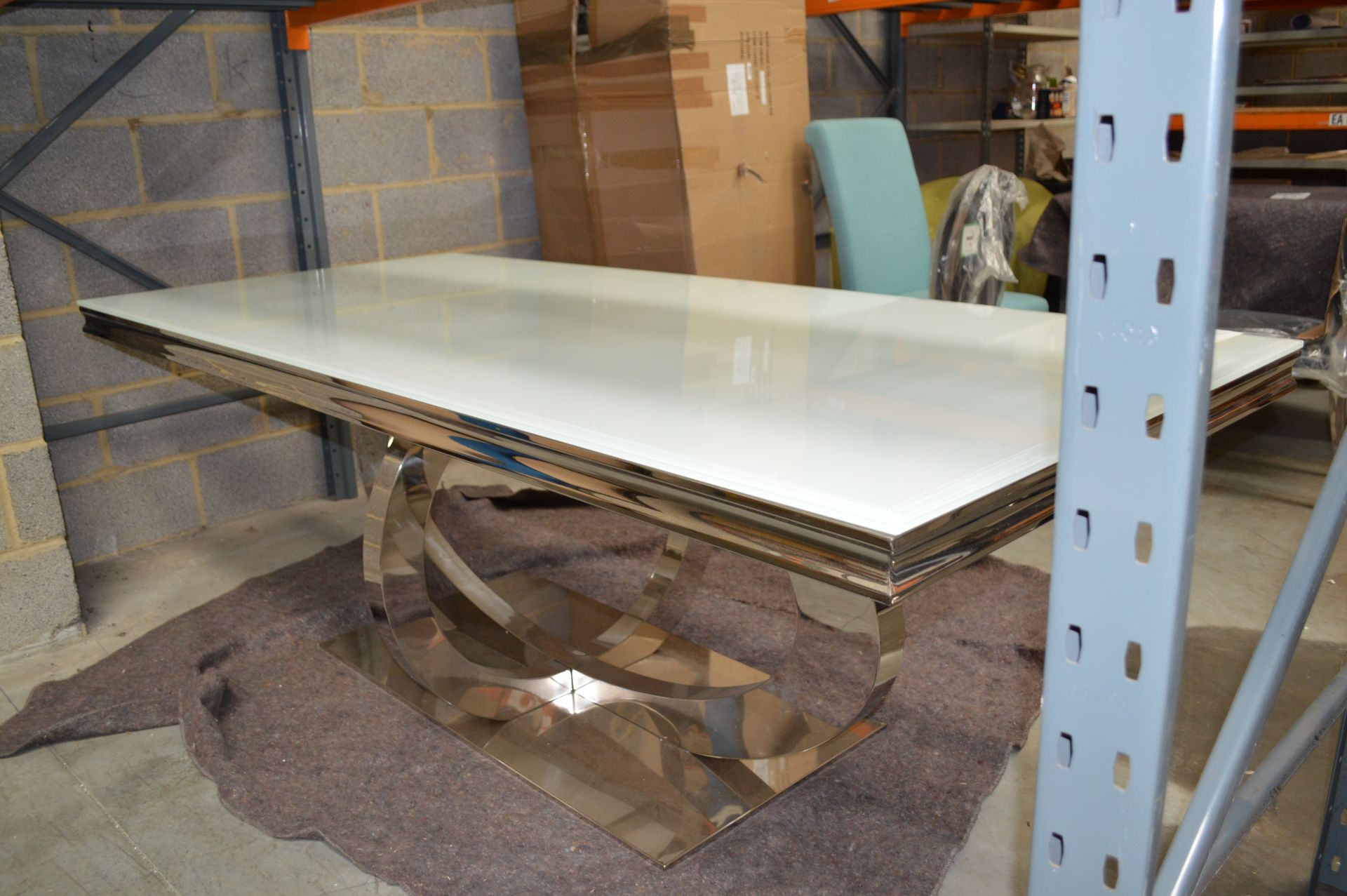 White Glass & Chrome Dining Table Size: 220L x 100W x 73H (Please Note: item located in Andover - Bild 7 aus 11