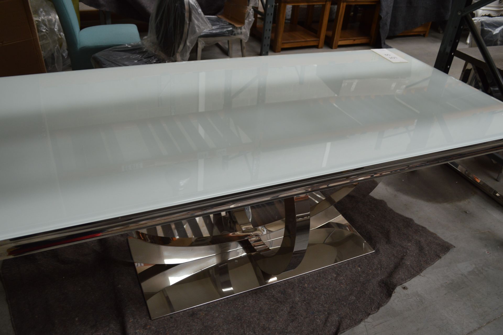 White Glass & Chrome Dining Table Size: 220L x 100W x 73H (Please Note: item located in Andover - Bild 11 aus 11