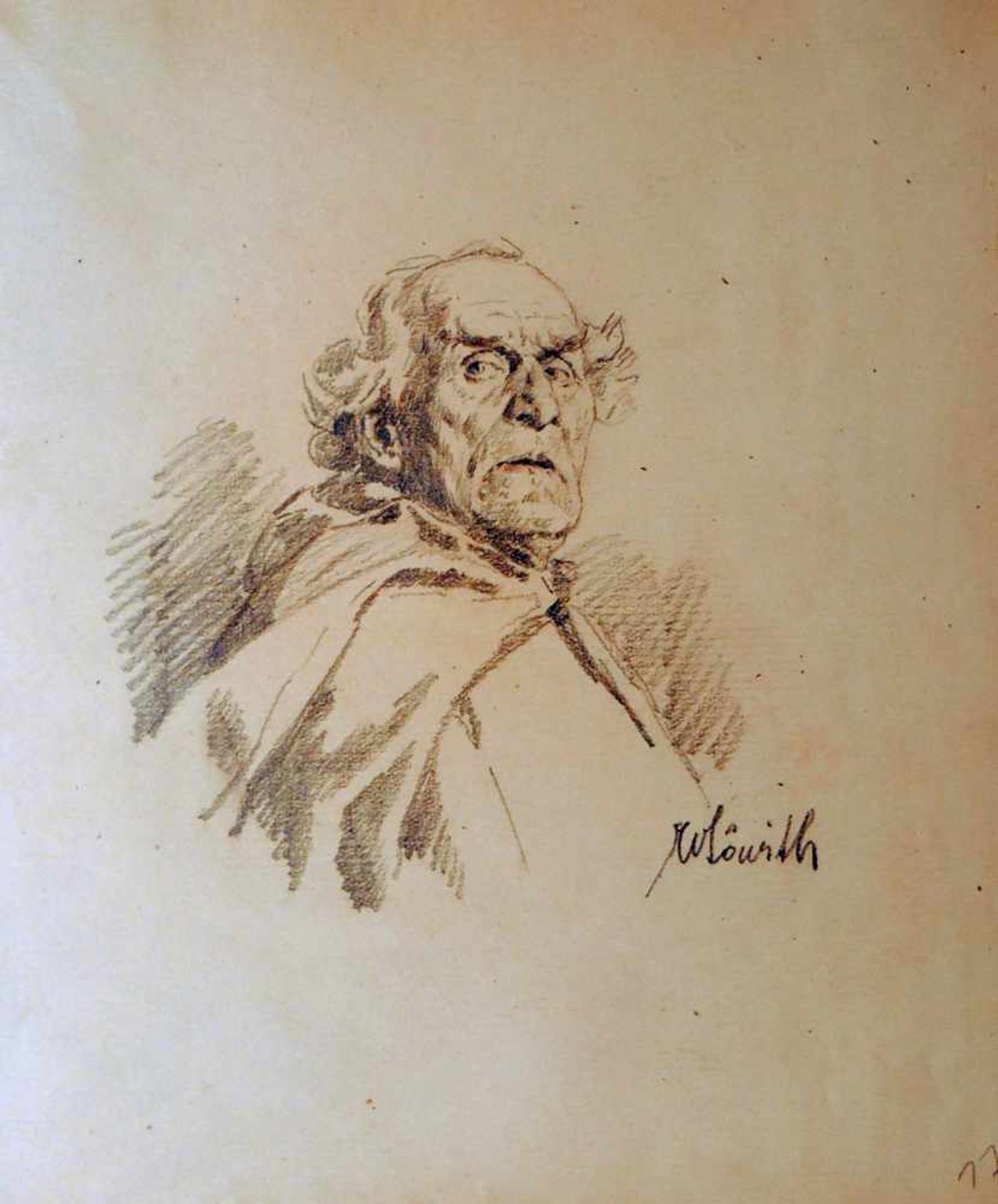 Wilhelm Löwith, 1861 Böhmen - 1932 München Imponierender Mann. Bleistiftzeichnung/Papier, ungerahmt,