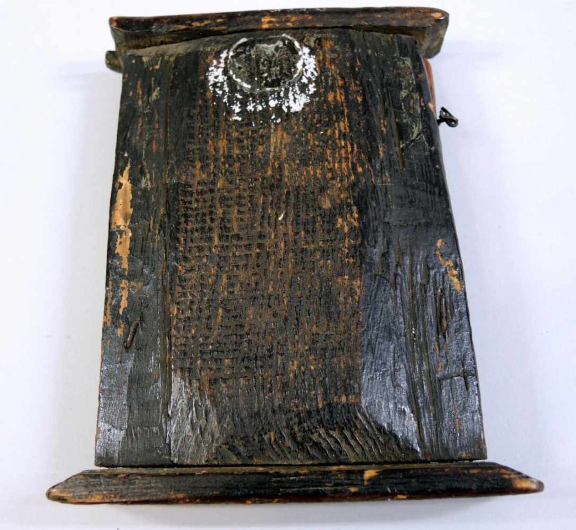 Reiseikone Holz, polychrom gefasst. Darstellung des thronenden Pantokrator, flankiert von Maria - Bild 3 aus 3