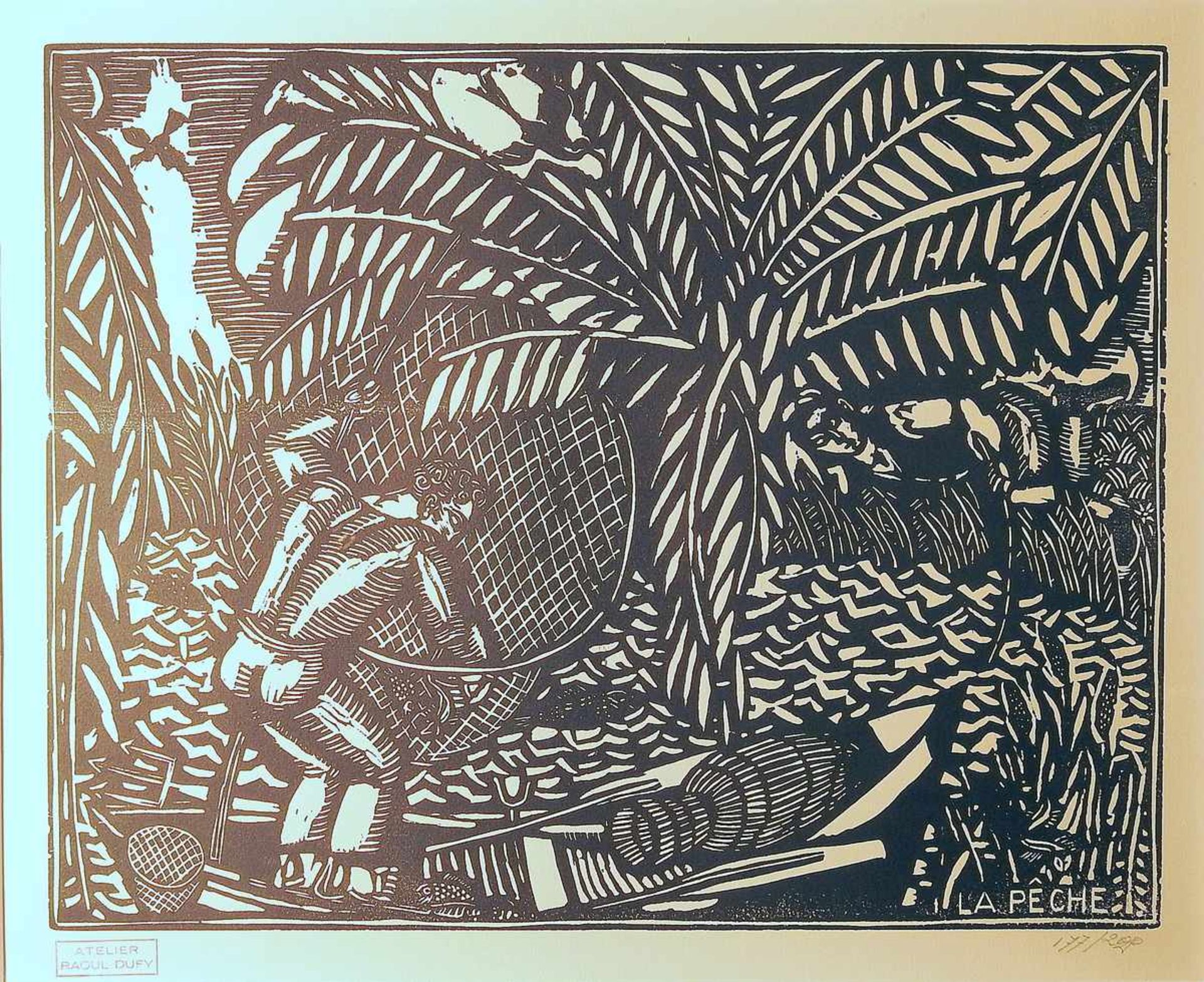 Raoul Dufy, 1877 Le Havre - 1953 Forcalquier "La Pêche". Holzschnitt/Papier, unter Glas,