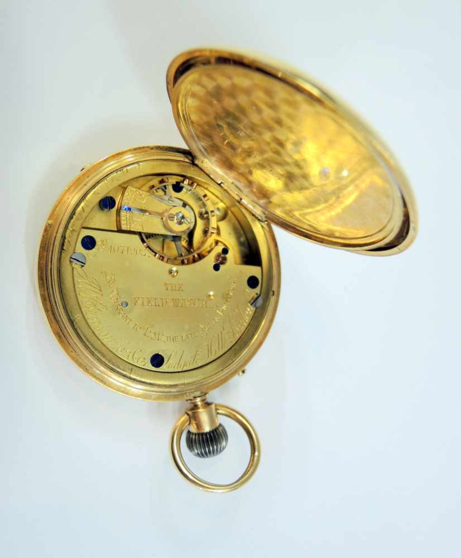 Savonette Taschenuhr 18 K. Gold, Firma Benson - London. Frontdeckel mit feiner Wappengravur. Voll - Bild 3 aus 3