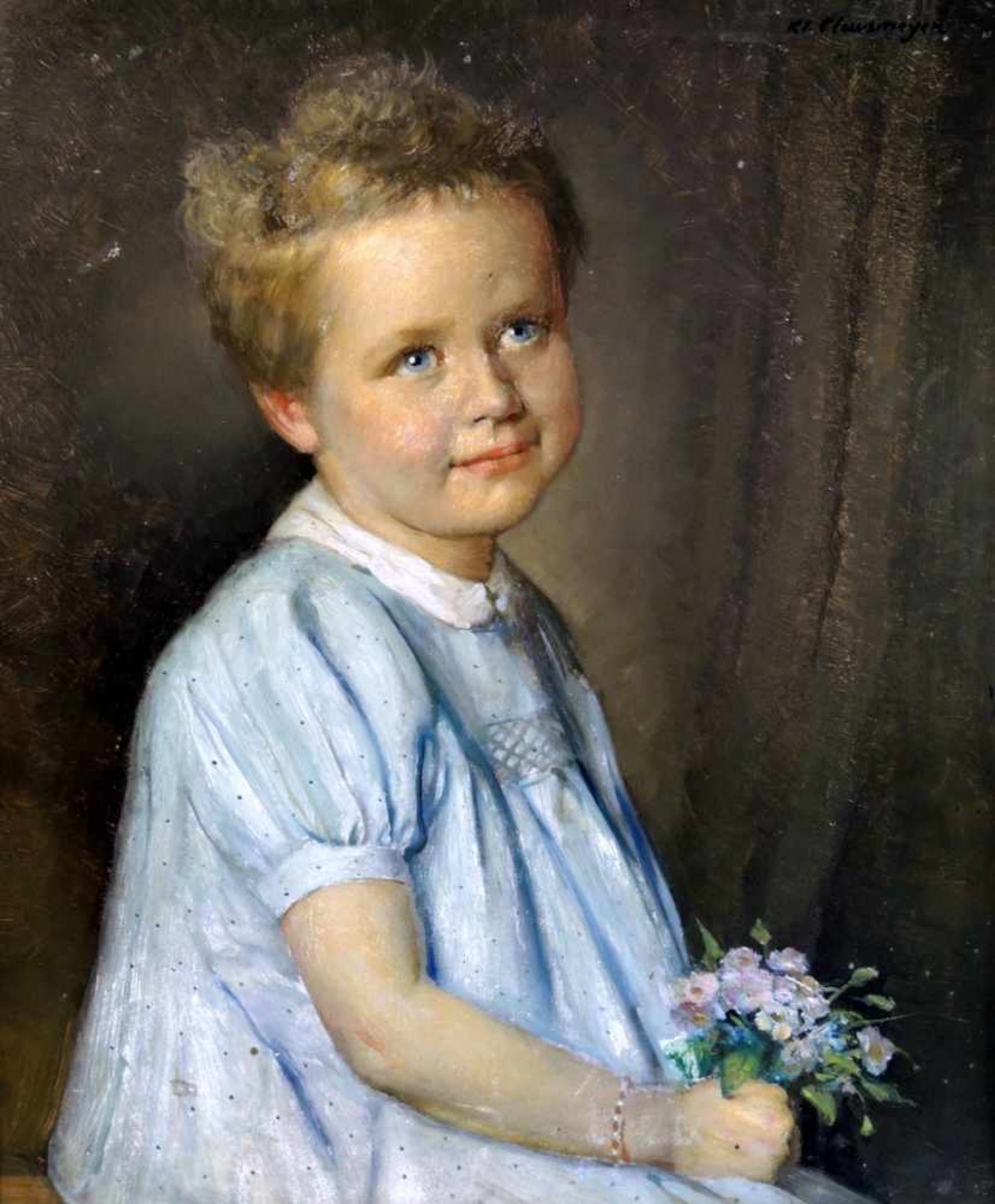 Klaus Clausmeyer, 1887 München - 1968 Düsseldorf Portrait eines Mädchen mit Blumenstrauß in der