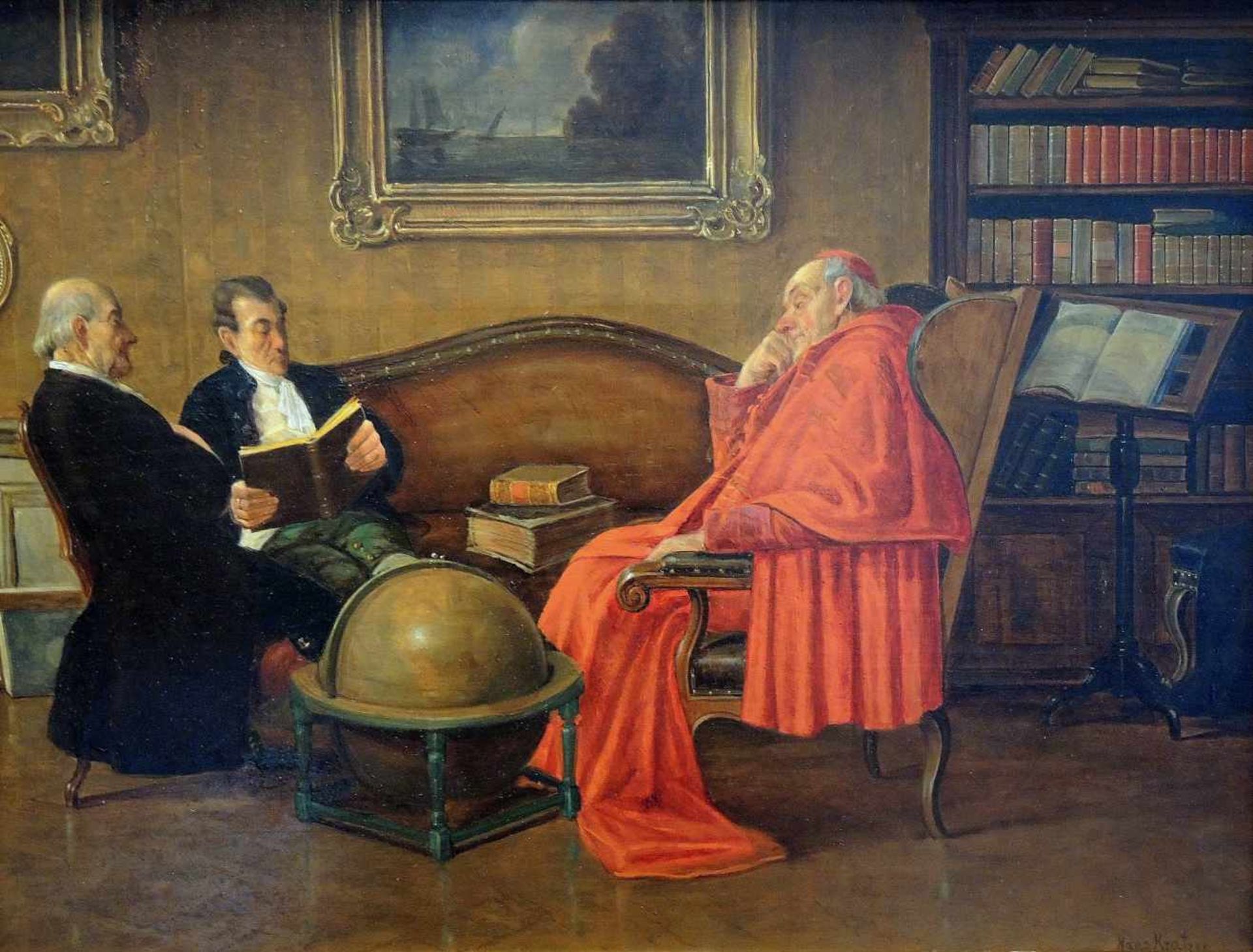 Hans Kratzer, 1874 München - ? Öl/Holz. Zwei Herren im Gespräch mit dem Kardinal, in feiner