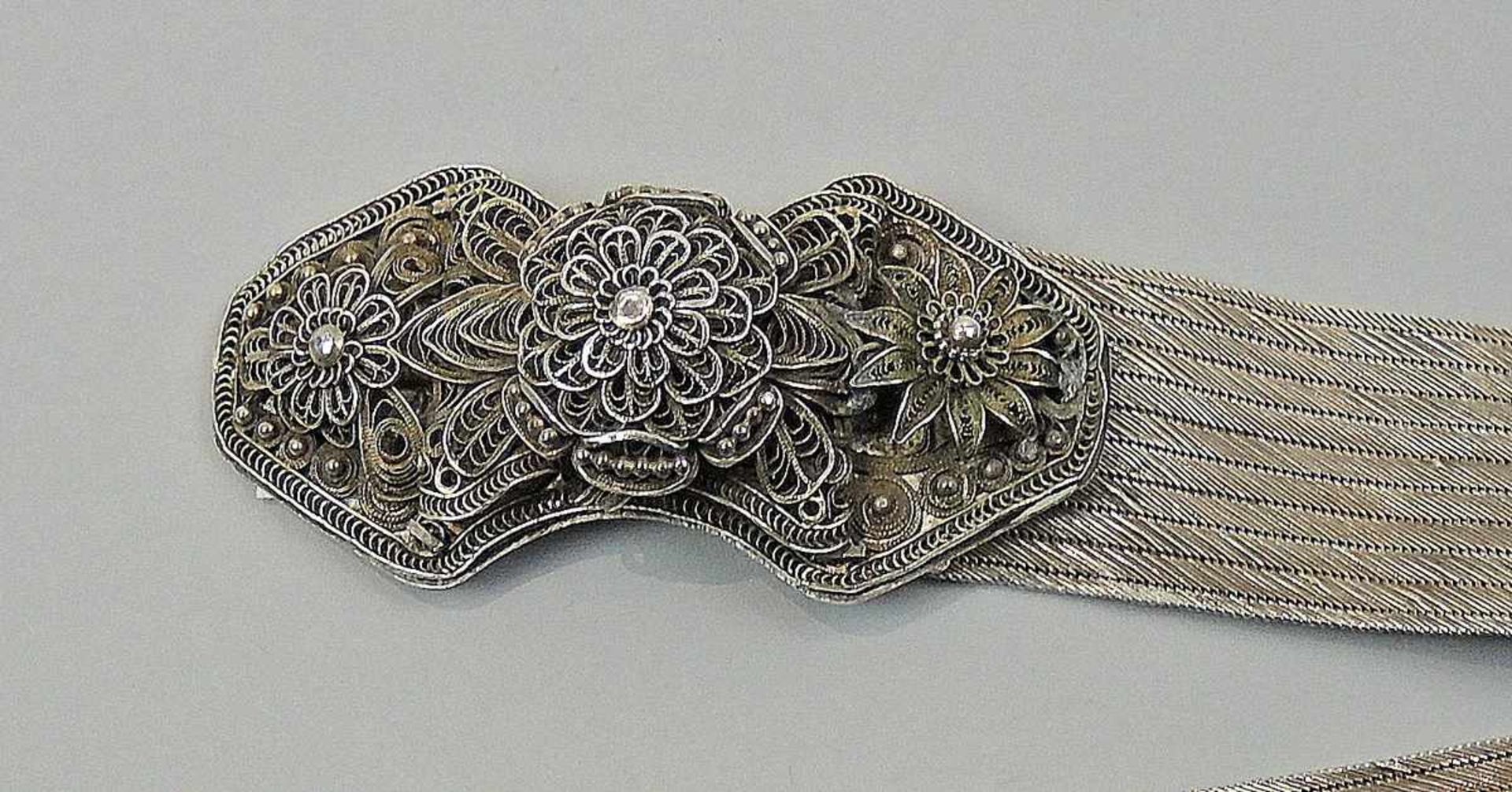 Antiker osmanischer Gürtel Silber 900, mehrmals mit Tughra-Stempel punziert, Schnalle weist zwei - Bild 2 aus 2