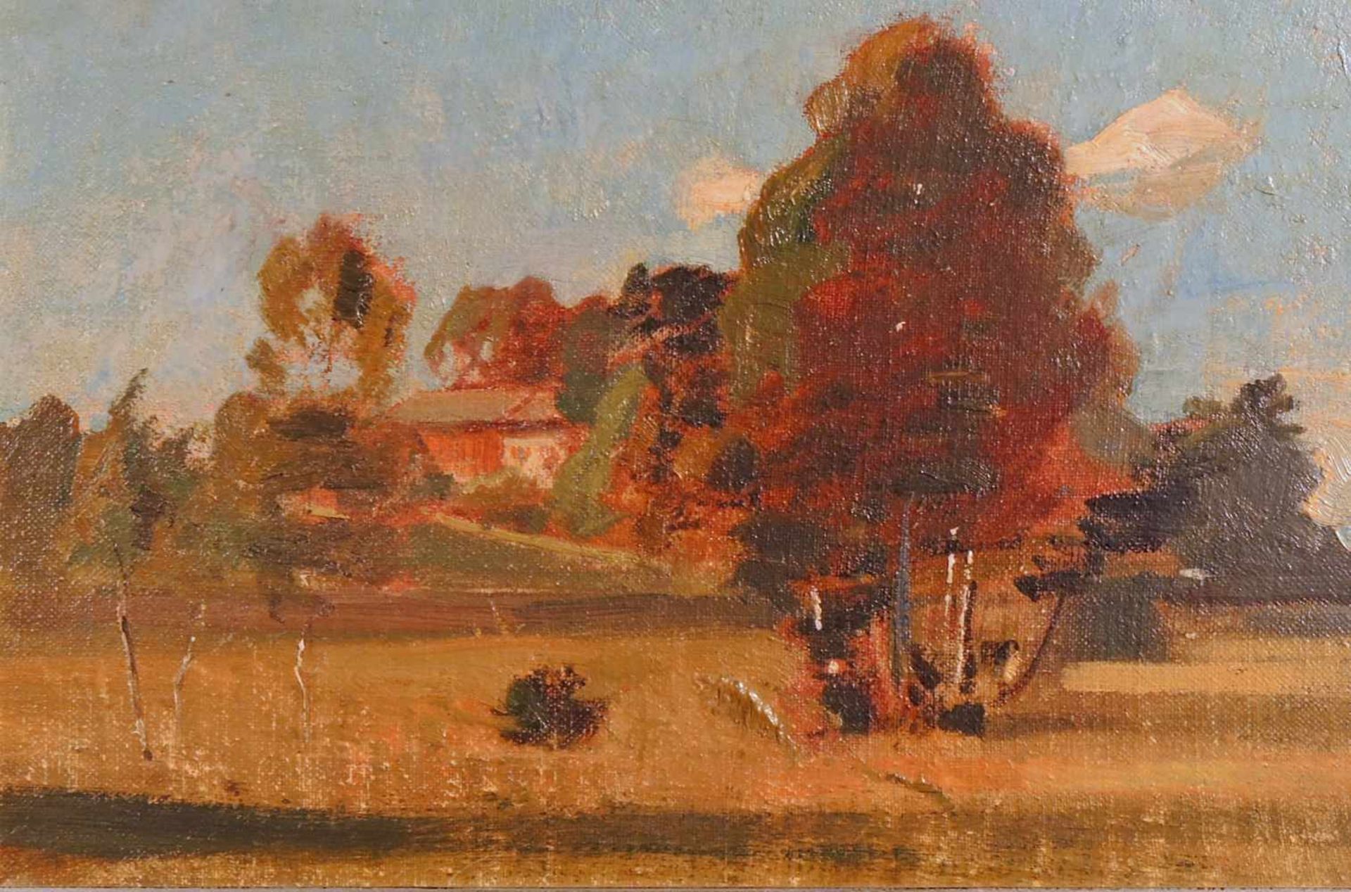 Max Thedy, 1858 München - 1924 Weimar Öl/Holz. Idyllisches Haus in herbstlicher Landschaft. Gerahmt,