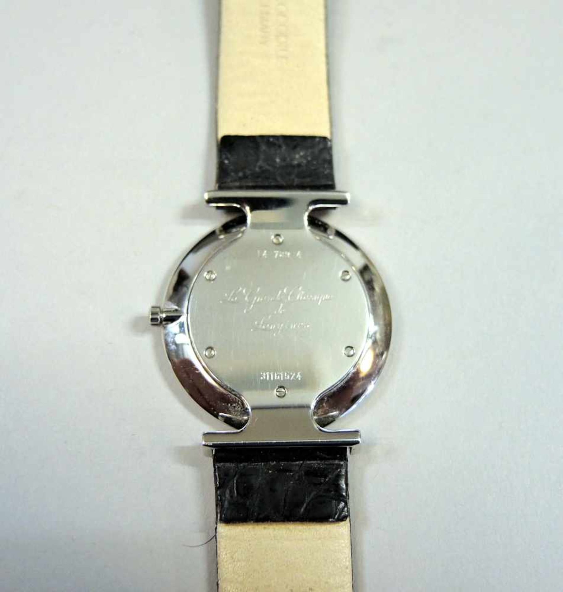 Longines, Armbanduhr La Grande Classic, aus Stahl und Quartz. mit Handaufzug, schwarzes Lederband, - Image 2 of 2