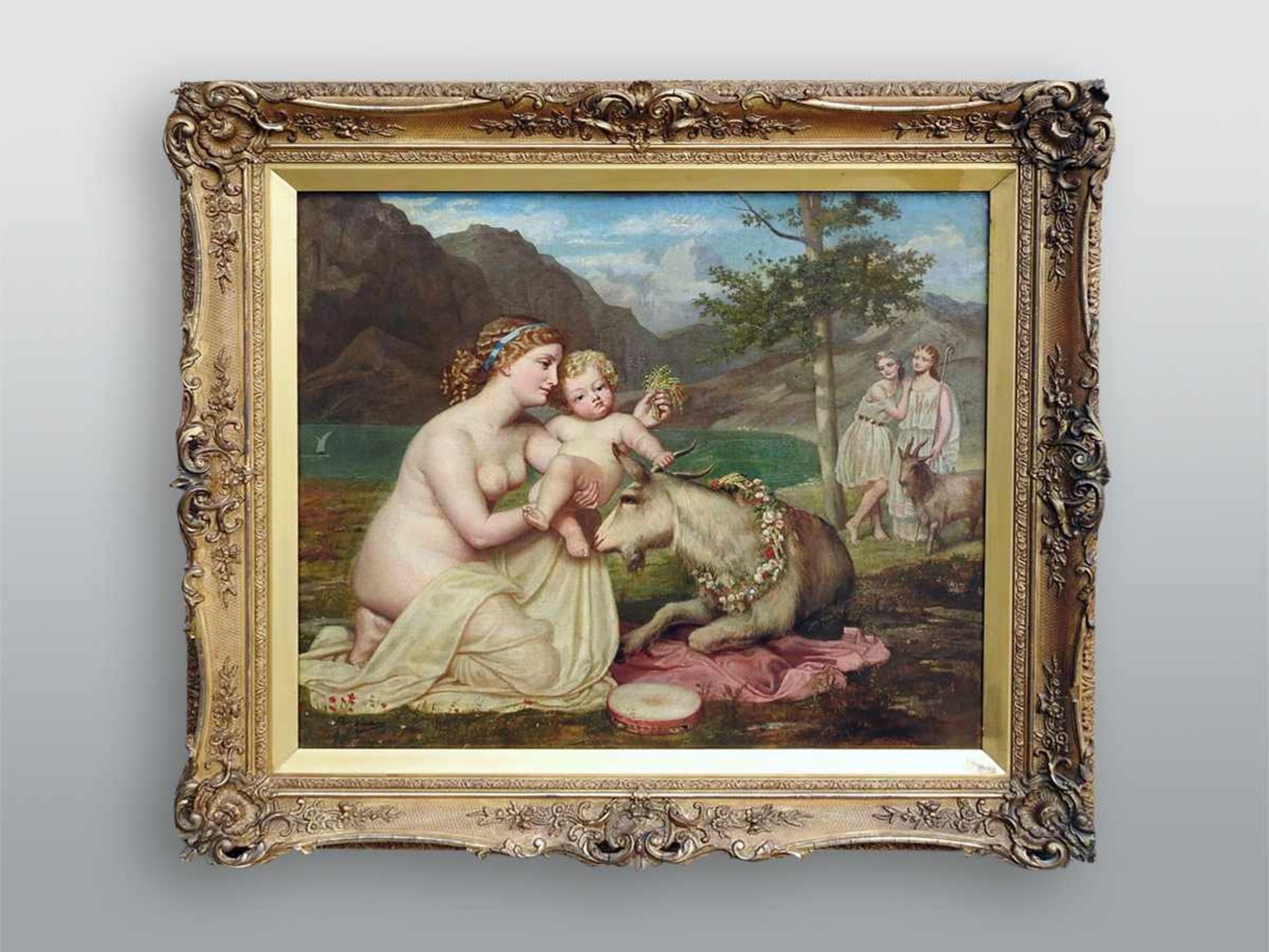 Ion Perdicaris, 1840 - 1925 Chislehurst Öl/Leinwand. Amalthea und das Baby Jupiter mit Ziegenbock. - Bild 2 aus 3