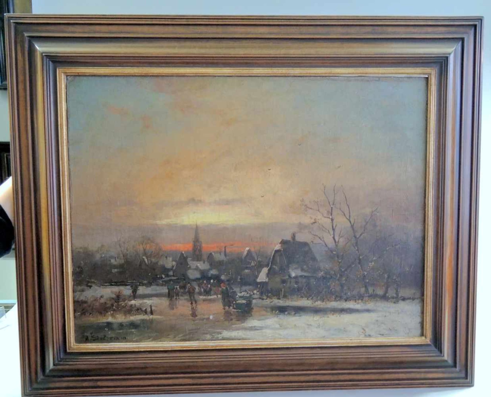 Adolf Stademann, 1824 München - 1895 ebenda Öl/Leinwand. Winterlandschaft bei Sonnenuntergang. Für - Bild 2 aus 2