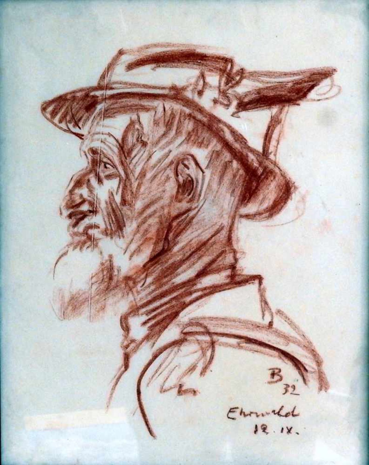 Fritz Behn, 1878 Klein Grabow - 1970 München Rötelzeichnung/Papier. Porträt eines Mannes im