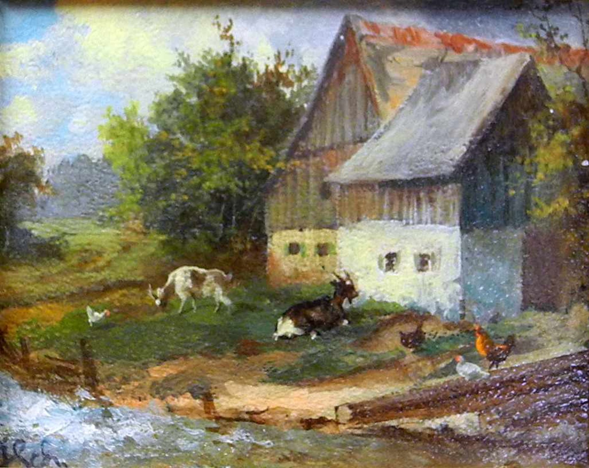 Julius Scheuerer zugeschrieben, 1859 München - 1913 Planegg Öl/Holz. Ruhiges Bauernleben. Links