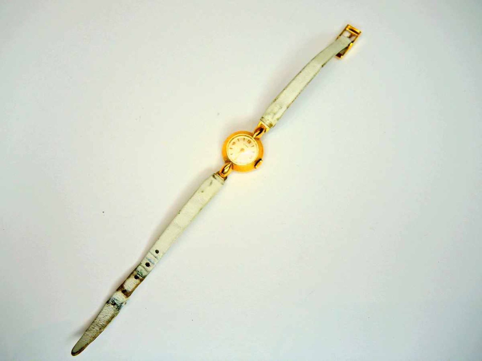 Damen-Armbanduhr 14 K., Firma CYMA, Handaufzug defekt. 1960er- Jahre. Ø ca. 2 cm, Gewicht 9 g
